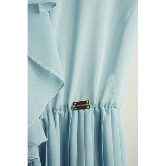 New Marta Palmieri Women Size 40 Sheer Chiffon Sky Blue Sleeveless Ruffle Blouse - Picture 5 of 10